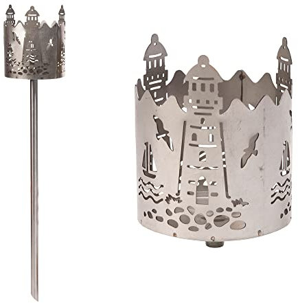 Novaliv Gartenfackel für draußen Motiv Leuchtturm - Rost Lampe Gartenbeleuchtung- Holzspäne mit Wachs - Schwedenfackel Pelletfackel Feuersäule Flammschalen Wachsfackel Gartenleuchte