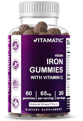 Vitamatic Iron 65 mg Gummies Supplement for Women & Men - 60 Vegan Gummies - Great Tasting Iron Gummy Vitamins with Vitamin C (1)