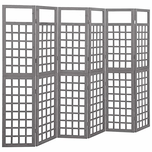 Tidyard 6-TLG. Paravent Spalier Rankgitter Raumteiler Rankhilfe Holzgitter Zusammenklappbar Raumtrenner Trennwand Umkleide Sichtschutz Spanische Wand Massivholz Tanne Grau 242,5x180 cm
