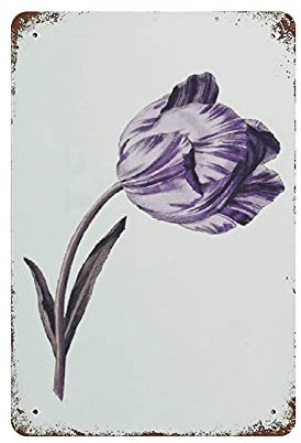 Oudrspo Cartel de hojalata de Metal, flor de tulipán púrpura, cartel de hojalata Vintage, cartel de Metal, decoración de pared, cocina de campo, decoración de garaje para el hogar, 12 x 8