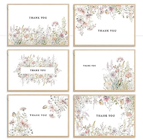 SLAPAFLIFE Floral Thank You Cards with Envelopes,48Pack - 4x6 Inches Thank You Notes with envelope and stickers,baby shower thank you cards,Thank you cards for baby shower,wedding,Birthday