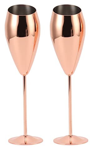 2Pcs Copper Champagne Flutes Set Bar Stainless Steel Glasses Cups Tulip Glass Gift Box Champagne Glass Copper Plated Tulip Glass Brass Plated Wine Glass Goblet