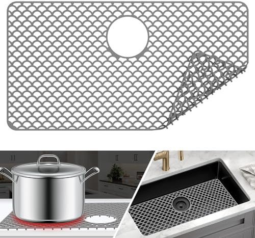 Meet You Tappetino per Lavello Cucina, Tappetino Lavandino Cucina in Silicone 72 X 38cm, Tappetini Lavello Cucina Resistente al Calore e Antiscivolo, Proteggi Lavello Cucina con Foro di Scarico