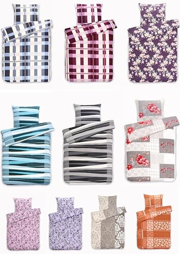MB Warenhandel24 Bettwäsche Winter Biber 50% Baumwolle 50% Polyester Feinbiber 135x200 + 80x80 cm 2-4 TLG teilig mit Reißverschluss (MA Grau Floral, 2X ca. 135x200 cm + 2X ca. 80x80 cm)