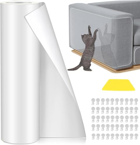 Kratzschutz Katze Tape 40x300cm, Anti Kratz Folie für Katzen, kratzschutz Sofa Katze Folie, Selbstklebend Kratzschutzfolie Kratzpads mit 50 Schrauben für Möbel Sofa Wand Tür Schutz