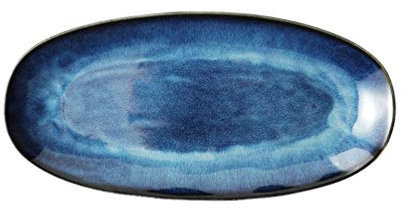 MeGLoB Plate Divided Dinner Tray, Porcelain Plate Sushi Plate Oval Platter Trays Style Appetizer Plate Dessert Plate Food and Sushi Bar Blue S Salad Plates (Color : Blue, Size : 28.1 * 12.6 * 3.1cm)