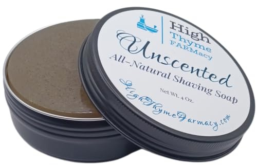 Unscented Shaving Soap Puck – 4 oz Fragrance-Free Wet Shave Soap with Bentonite Clay – 3” Hard Shave Soap in Metal Tin