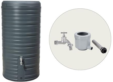 GARANTIA Nordic 2in1 Komplett-Set Regentonne 300 Liter Graphite Grey inkl. Chrom-Auslaufhahn und Fallrohranschluss - Regentonne, Wassertank, Regenfass, Regenwassertonne, Wasserbehälter, Fass