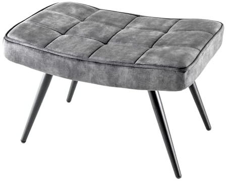 Riess Ambiente Hocker Scandinavia 60cm - grau schwarz - Samt Metall | Ziersteppung, passend zum Sessel, stabiler Stand, pflegeleichte Oberfläche, komfortable Polsterung, weicher Samtbezug