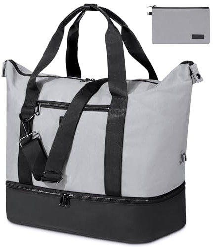 Fresion Reisetasche Damen Sporttasche mit Schuhfach, Reisetasche Damen Groß,Shopper Tasche Damen, Weekender Reisetasche Handgepäck Tasche für Flugzeug, Mommy Kliniktasche, Tote Bag (grau)