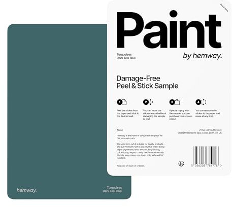 Hemway - Peel & Stick Sample for Our Premium Chalk Paint - Dark Teal Blue | A5 Damage-Free, Accurate Colour Swatch | Easily Test Our Chalky Matt Shabby Chic Finishes for Interior Furniture & Walls