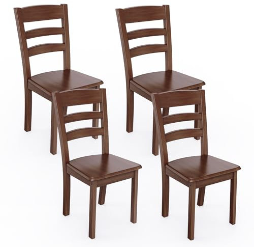MORDEER Massivholz Esstisch Stühle 4er Set, Landhaus Esszimmer Stühle mit Hohen Leitern Zurück, Mid Century Modern Küchenstühle für Esszimmer, Wohnzimmer, Restaurant, Küche Walnuss