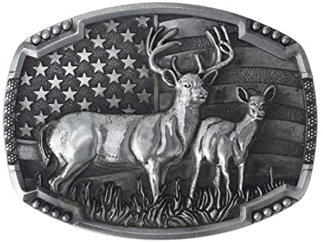 Longcreek Punk-Hirsch-Gürtelschnalle für Herren, Patriotische amerikanische Flagge Hirsch Gürtelschnalle, Jahrgang Elch-Hirsch-Gürtelschnalle, Nordische Wikinger Hirschkopf Gürtelschnalle