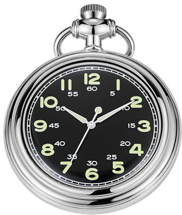 Whodoit Uncovered Mechanical Pocket Watch, Arabic Numeral Dial Men's Mechanical Pocket Watch, Mechanical Pocket Watch Thin Back Cover and Chain