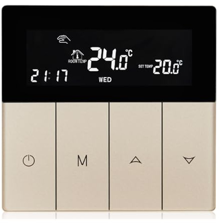 Wengart Termostato Digital para Suelo Radiante por Agua (3A), Salida Activa 230V CA, Pantalla Táctil Programable, Diseño Ultra-Slim para Caja Redonda de 60mm, Control de Temperatura Preciso,WG351