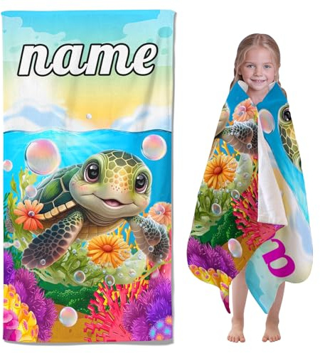CHEFFS personalisierbares Mikrofaser Strandtuch Schildkröte 100x200cm | Weiche saugstarke Mikrofaser