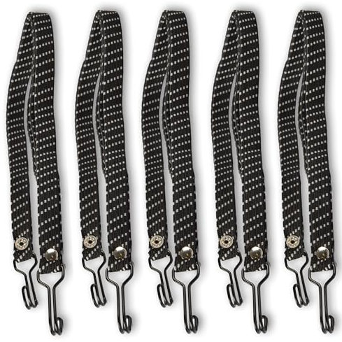 Set di fascette rapide da 5 pezzi in bianco e nero per bici | Realizzato in resistente elastico e ganci in metallo | Lunghezza 65 cm | Ideale per biciclette con dimensioni delle ruote da 26 a 28