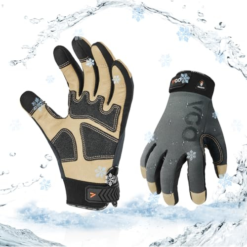 Vgo... 1Paar 0℃/32°F Winter- Arbeitshandschuhe, Sicherheit-Arbeitshandschuhe, Schweinleder，wasserdicht，Kühllager oder Gefrierschrank verwenden, w/3M Thinsulate Lining (PA7726FLWP)
