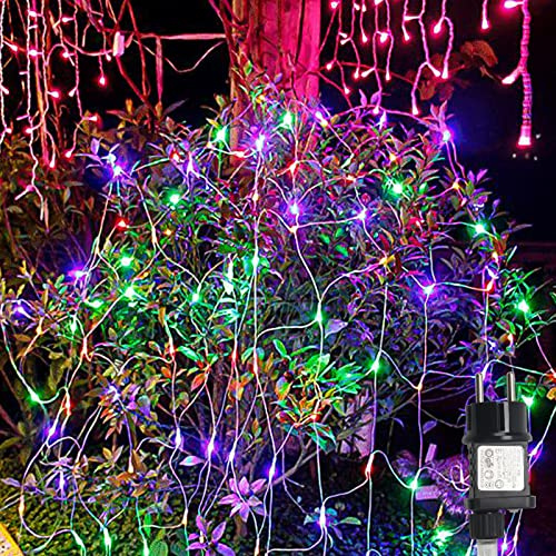 Izrielar 2x LED Lichternetz, 4.5x1.6M 300LED Lichterkette mit 8 Modi und Speicherfunktion, Lichtervorhang Lichternetz Außen IP44 Wasserdichte Lichter Weihnachtsbeleuchtung Netz-Bunt