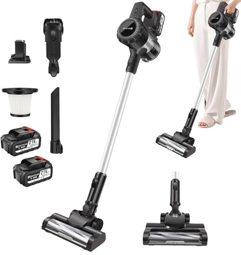 VickyHome Cordless Upright Stick Vacuum Cleaner, 140W/15KPA Stick Powerful Vacuum 3 In 1 Wireles Handheld Vacuum Cleaner 130000RPM 2 Power Level with Brushless Motor for Carpets, Hard Floor, Pet Hair