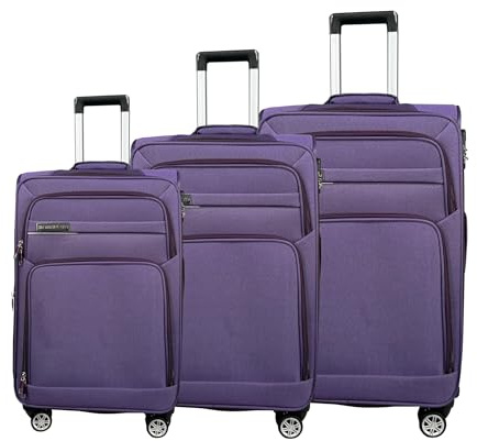 MY TRAVEL BAG Koffer Handgepäck Stoff Rollkoffer Reisekoffer Trolley Erweiterbar mit Zwillingsrollen (M/L/XL/XXL oder 4er Set) Weichgepäck (Lila, 3er Set)