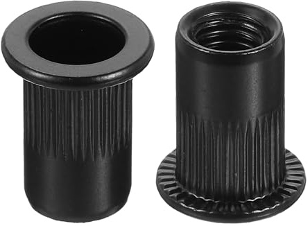 sourcing map M6 Rivet Nuts Carbon Steel Knurled Flat Head Threaded Insert Nut Black 60Pcs