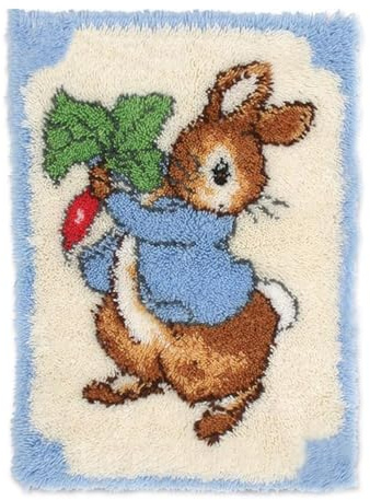 UXIYI Latch Hook Kits for Adults,Pre-Printed Canvas DIY Rug Making Kit Crochet Yarn Kits for Beginners,Crafts Carpet for Home Decoration Festival Gift,Rabbit,20.5''x15''