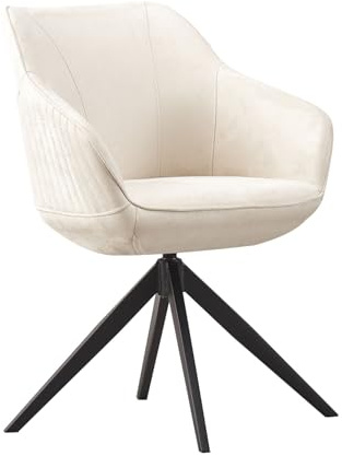 B&D home Esszimmerstuhl Pandora, Armlehnenstuhl Schreibtischstuhl Loungesessel Drehstuhl für Esszimmer, Wohnzimmer, Büro, Industrial modern Design, Cremeweiß, 1 Stück, 11124-GRAU-1