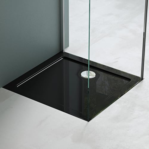 Mai & Mai Plato de Ducha 75x80x4 cm – Acrílico Negro Rectangular, Antideslizante y Resistente, Instalación a Ras de Suelo o Sobresuelo Faro2