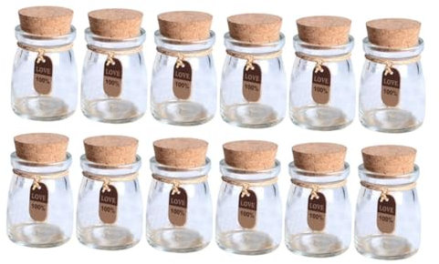 SHOWERORO 12 Piezas Tarros De Cristal Frascos De Boticario Mini Tarros De Albañil Tarro De Yogurtera Tarros De Conservas De Miel Botellas Con Etiquetas De Etiquetas Botes De Miel Bambú