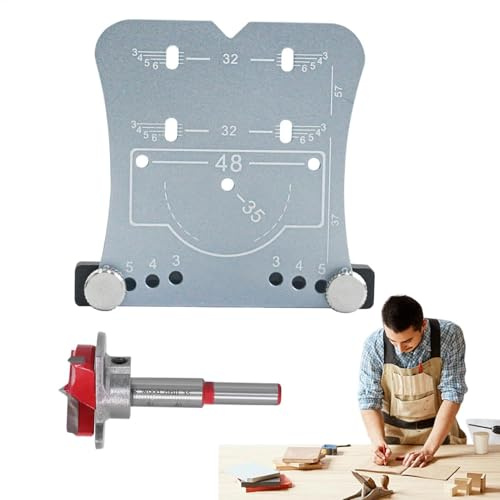 Cabinet Hinge Hole Guide - 35mm Kitchen Cabinets Doors Hinges Mounting Tool with Drill Bit | Aluminum Alloy Hinge Hole Positioning Plate for Carpentry Tool
