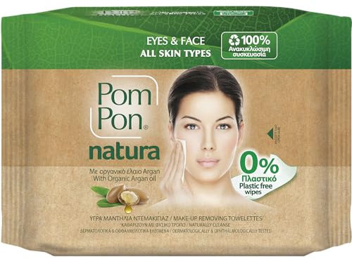 Pom Pon NATURA Lingettes démaquillantes visage et yeux, à l'huile d'argan bio, 100% fibres naturelles, 20 unités