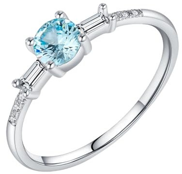 Tolldek Weißgold 585 14 Karat Diamantring, Klassiker Zart Dünn Verlobungsring, 14K Gold Partnerringe mit Topas Blau Echte Goldschmuck, Gr.48 (15.3)