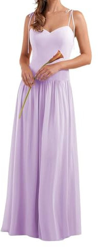 HPPEE Abiti da damigella d'onore con spalline sottili per donna abito da sera formale in chiffon a linea A senza maniche, Lilla, 46