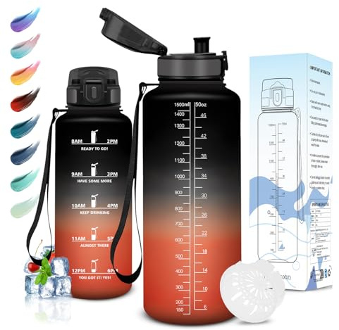 Motswedi Trinkflasche Sport, 1.5L BPA-Frei, Trinkflasche, Kohlensäure Geeignet, Sport Trinkflasche, Auslaufsicher, Wasserflasche, Flasche für Yoga, Schule, Fahrrad, Kinder, Outdoors, Schwarz und Rot