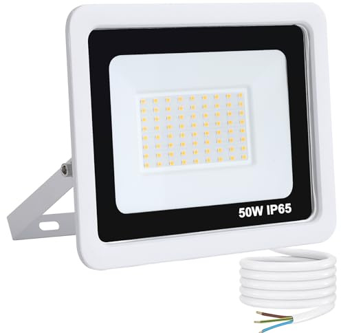 YCZM LED Strahler Außen 50W,LED Strahler Außen Weiß,Scheinwerfer IP65 Wasserdicht,Außenstrahler 3000K Warmweiß 5000LM,Aussenstrahler 72 LEDs,1 Stück Outdoor Floodlight für Garten Garage Hof Sportplatz