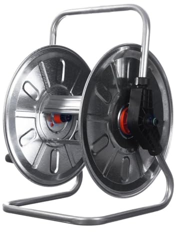 HydroSure 2 in 1 Metal Hose Reel 50m Capacity | Wall Mounted or Freestanding Storage System with Manual Wind Mechanism for Garden Watering Setups