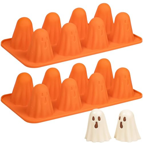 anneratteryer 2 Stück Pralinenform Geist Puddingform Backform Silikonform halloween Halloween backen Silikon Halloween Eiswürfelform für Eiswürfel Gelee Seife Schokolade Kerze Süßigkeiten Orange