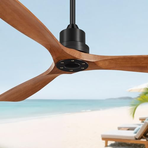 Deckenventilator Mit Fernbedienung Ohne Licht, 3 Flügel, 132 Cm, Hellbraun | Deckenventilator Mit Fernbedienung Outdoor Terrasse, Leise Dc Motor, 6 Geschwindigkeiten, 3 Farbtemperaturen,Umkehrfunktion