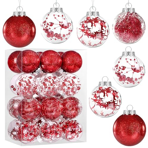 Kesote Weihnachtskugeln Rot 24x Christbaumkugeln Weihnachtsbaumschmuck Weihnachtsdeko für Weihnachten Party