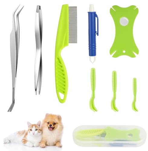 Dulynva 9 Set Pinzette per Zecche Rimozione Pinza per Zecche Scheda per Zecche Togli Zecche per Umano Cane Gatto Cavallo Animali per Rimuovere Le Zecche, per Rimuovere i Pidocchi, con Scatola