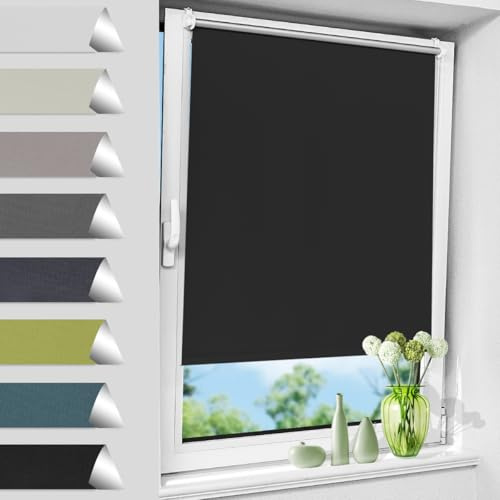 Allesin Verdunklungsrollo ohne Bohren, Schwarz B120 x H120 cm, Thermorollo Klemmfix, Fensterrollo Klemmrollo easyfix Verdunkelung Rollos Sichtschutz und Sonnenchutz, Seitenzugrollo für Fenster & Tür