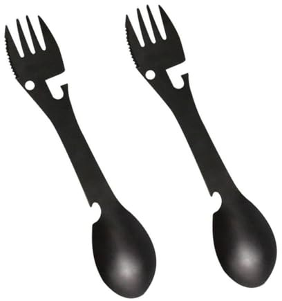 HONITANO 2 pièces Couverts Multifonctions Acier Inoxydable pour Camping Comprend Cuillère Fourchette Ouvre Bouteille pour Activités de Plein Air et Pique