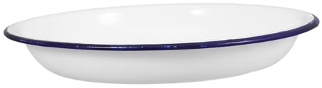 VALICLUD Vintage Enamel Deep Dinner Plate 18cm Thickened Rim Enamelware Bowl for Soup Salad Dessert Serving, Retro Sturdy Kitchen Fruit Bowl Suitable for Home Dining