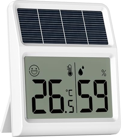 Termometro Ambiente Igrometro Solare, Alimentato dalla luce naturale interna senza bisogno di batterie, Termoigrometro Digitale, Igrometro Umidità Casa