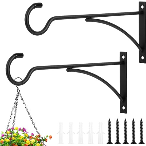 2 Väggkrokar för att hänga blomkorgar, växtkrokar, blomkorghållare, Väggfästen för växter, väggfästen, krokar för lyktor, lykthållare, trädgårdskrokar för blommor, vindspel, väggfästen för växter