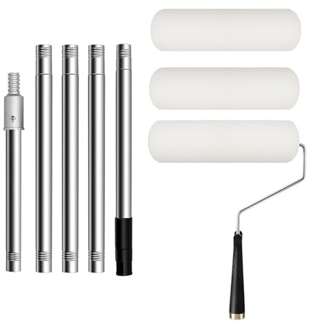 Stainless Steel Telescopic Paint Roller Set with 3 Brush Heads Adjustable Extension for Ceiling & Wall Painting Multifunctional Long Household Wall Painting Tool