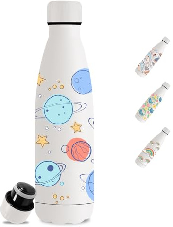 Borraccia- 500 ml- Borraccia Termica, Senza BPA, Borracce Acciaio Inox, Senza Perdite, Borracce Metallo, Acciaio Inossidabile 18/8, Facile da Trasportare, per Scuole, Viaggio, Campeggio