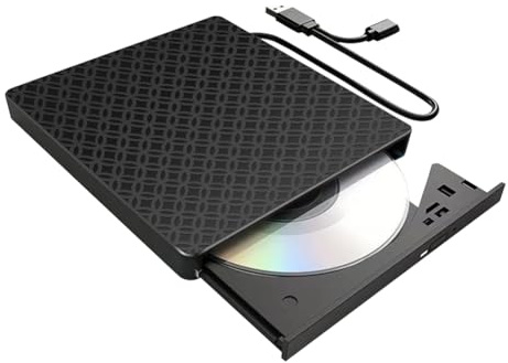 Ujjdwiurgh Lecteur CD/DVD externe multifonctionnel - Lecteur DVD externe USB 3.0 Type-C USB - Lecteur portable noir avec emplacements SD/TF et USB 3.0 - Lecteur optique pour PC et ordinateur portable