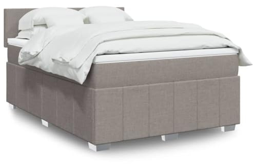 QJBSAVVA Lit à sommier tapissier avec matelas taupe, 160 x 200 cm, en tissu, ressorts ensachés, kit complet, sommier à lattes, hauteur réglable, design moderne, pour chambre à coucher, chambre d'amis